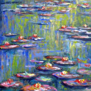 Waterlelies in Monet' s tuin, een impressionistisch schilderij van Wim van de Wege, tentoongesteld in Gallery Van de Wege