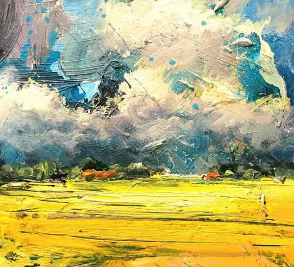 Arkemheen polder schilderij Wim van de Wege, 30x30 cm, mixed media op paneel