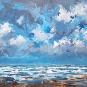 Hollandse kust bij ruig weer, Noordzee XL3, schilderij Wim van de Wege te zien in Gallery Van de Wege Putten