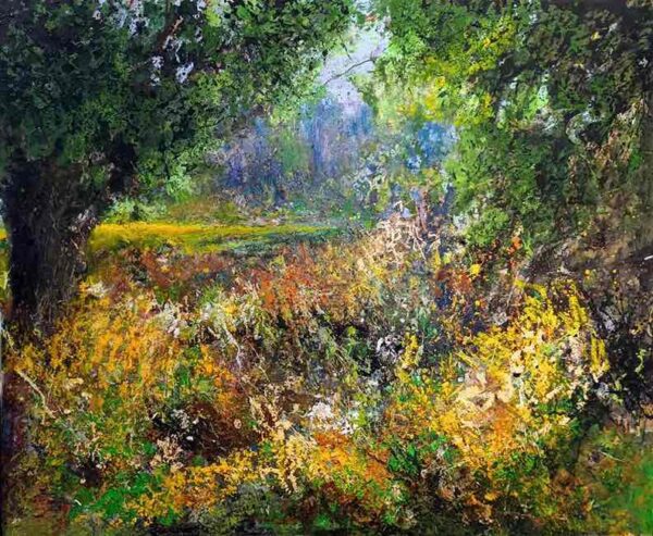 Schilderij De Hoge Veluwe, Wim van de Wege, mixed media op paneel, 150x120